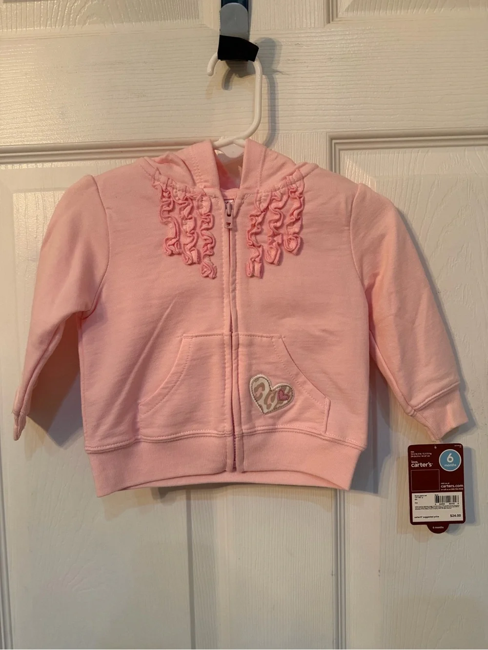 Carter's Light Pink Ruffle Zip Hoodie with Heart Patch